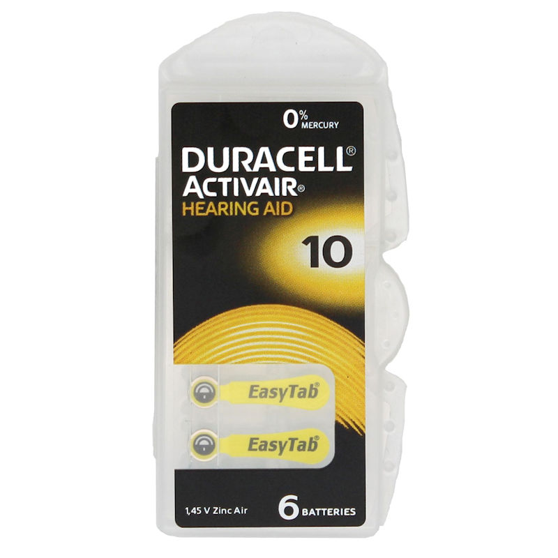 6x Duracell Activair 10 (gelb) Hörgerätebatterien Zink Luft Knopfzelle