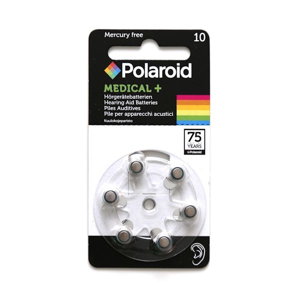 6x Polaroid 10 (gelb) Hörgerätebatterien Zink Luft Knopfzelle