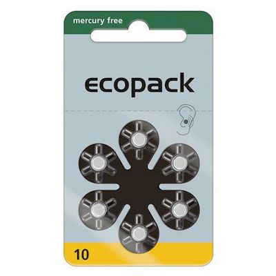 6x ecopack 10 (gelb) Hörgerätebatterien Zink Luft Knopfzelle