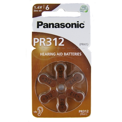 6x Panasonic PR312 (braun) Hörgerätebatterien Zink Luft Knopfzelle