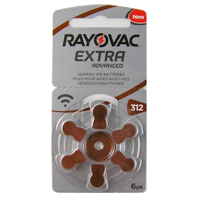 6x Rayovac Extra 312 (braun) Hörgerätebatterien Zink Luft Knopfzelle