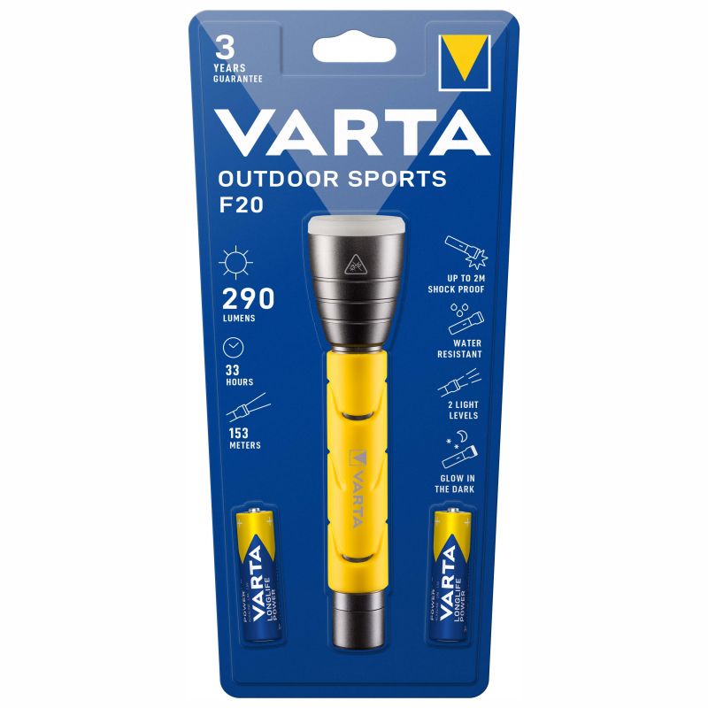 Varta Outdoor Sports F20 Taschenlampe mit AA Batterien LED-Taschenlampe Taschenlampe