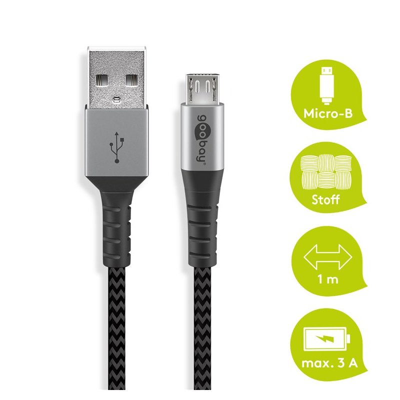 Goobay Micro-USB auf USB-A Textilkabel 1m Kabel Akku