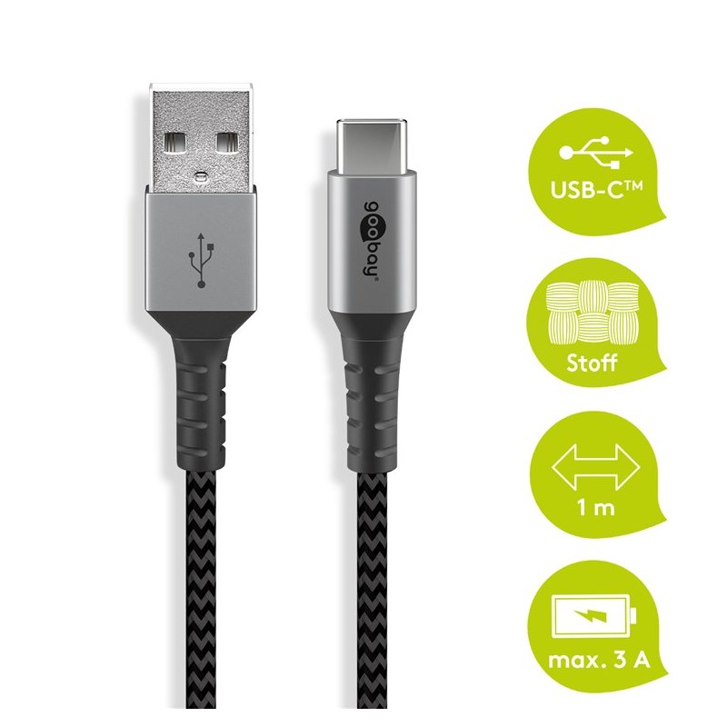 Goobay USB-C auf USB-A 2.0 Textilkabel 1m Kabel Akku